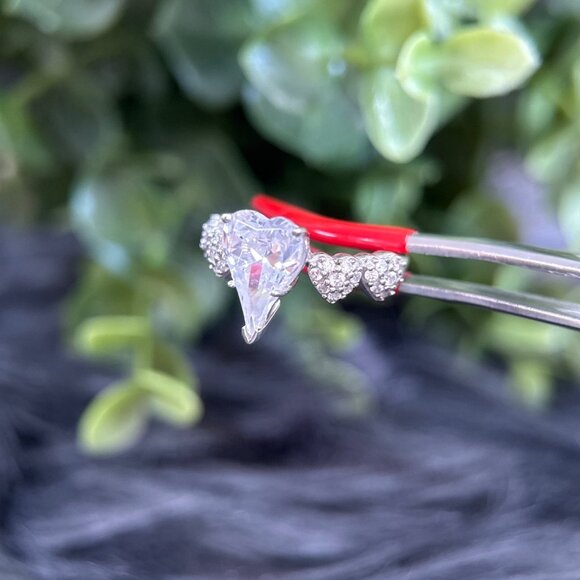 Silver 925 Heart Shaped Cz Ring - Picture 3 of 10